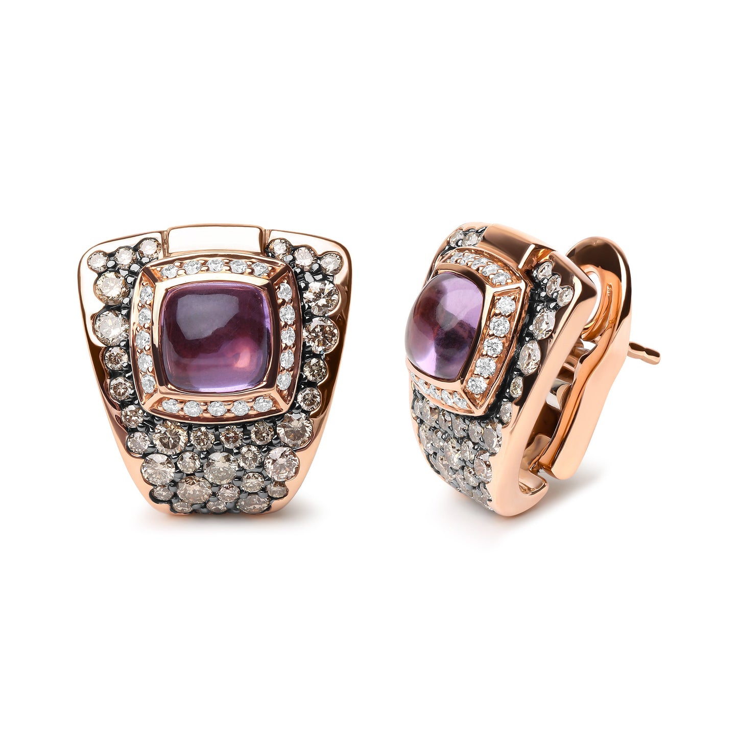 Pendientes de Aro Geométricos de Diamante y Amatista en Oro Rosa de 18K