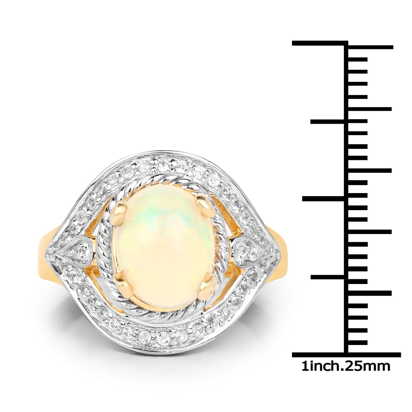 14K Yellow Gold Plated Ethiopian Opal & White Topaz Ring