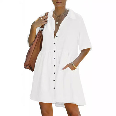 Blouse décontractée à manches courtes mi-longue pour femmes