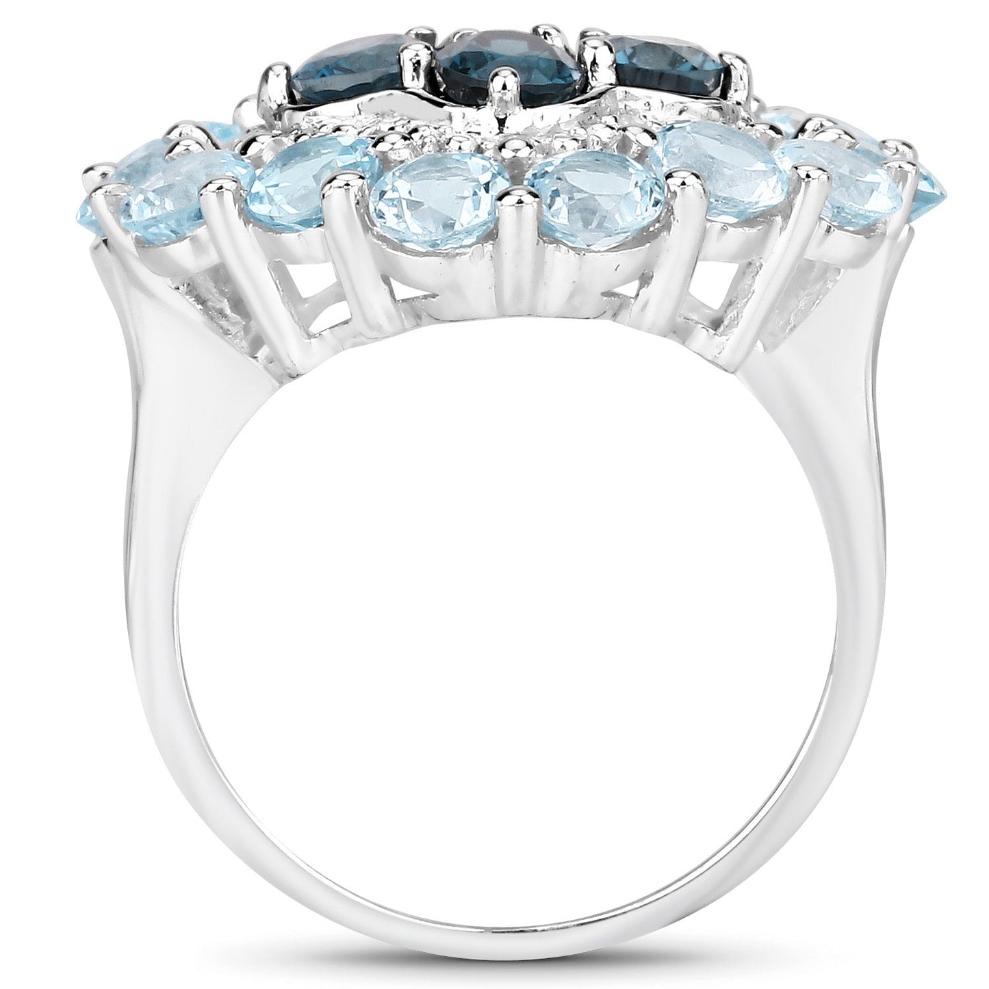 Bague en argent sterling avec topaze bleue de Londres et topaze blanche de 6,54 carats