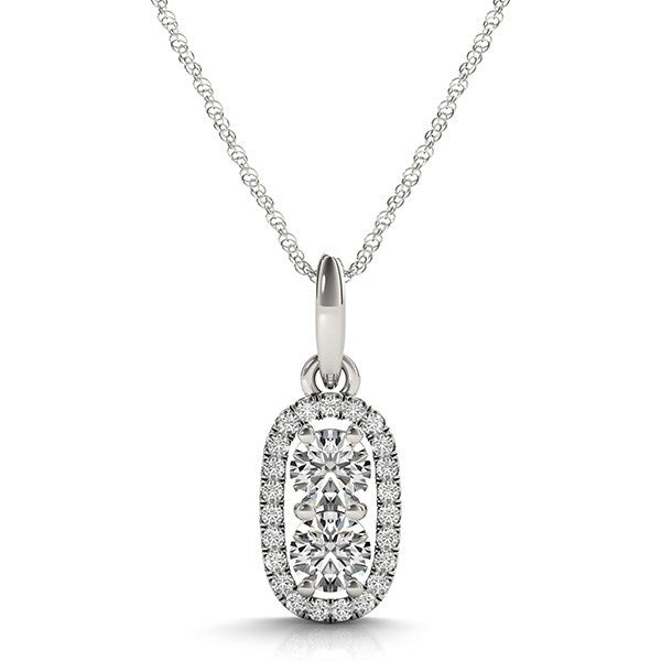 Elegant Two Stone Diamond Pendant in 14k White Gold