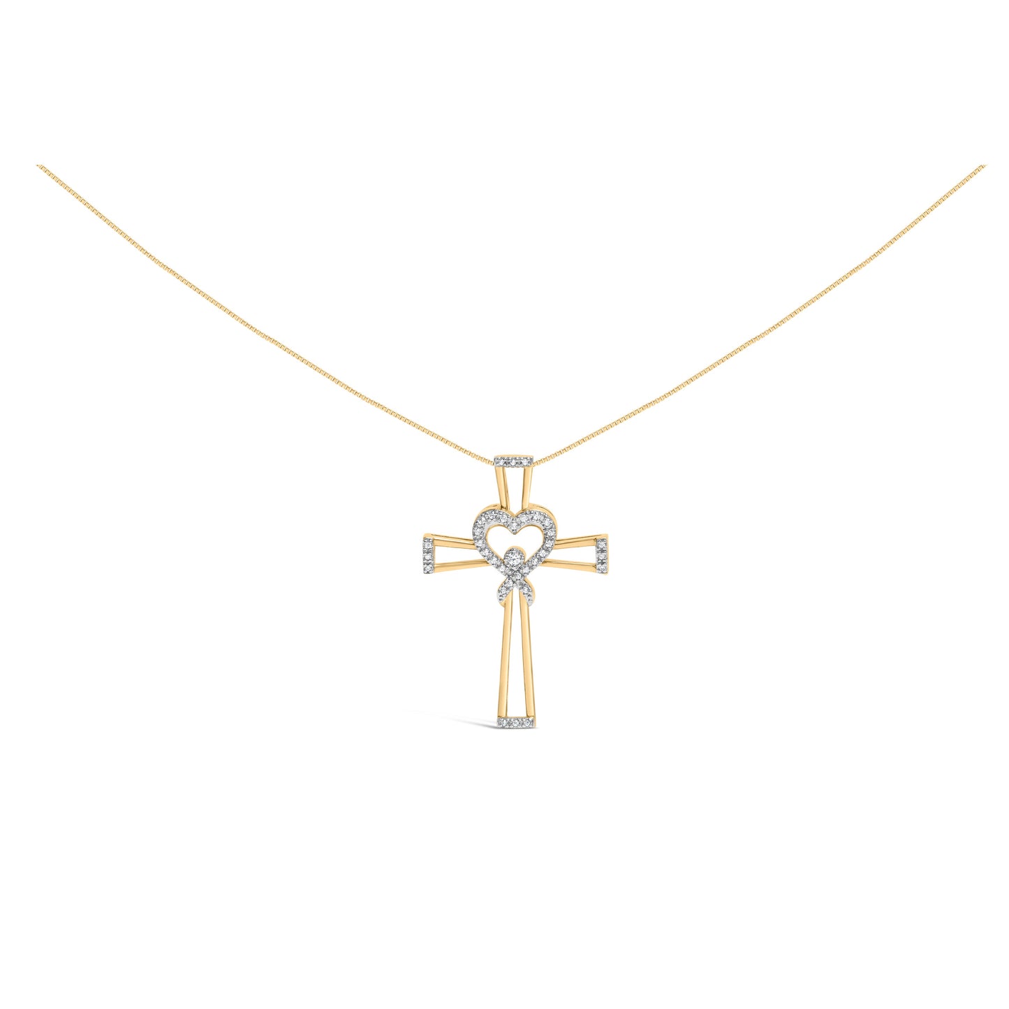 14K Gold Plated Sterling Silver Diamond Heart Cross Pendant Necklace