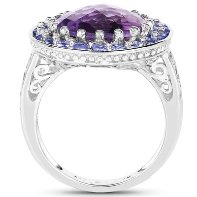 Bague en argent sterling avec améthyste et tanzanite de 5,95 carats