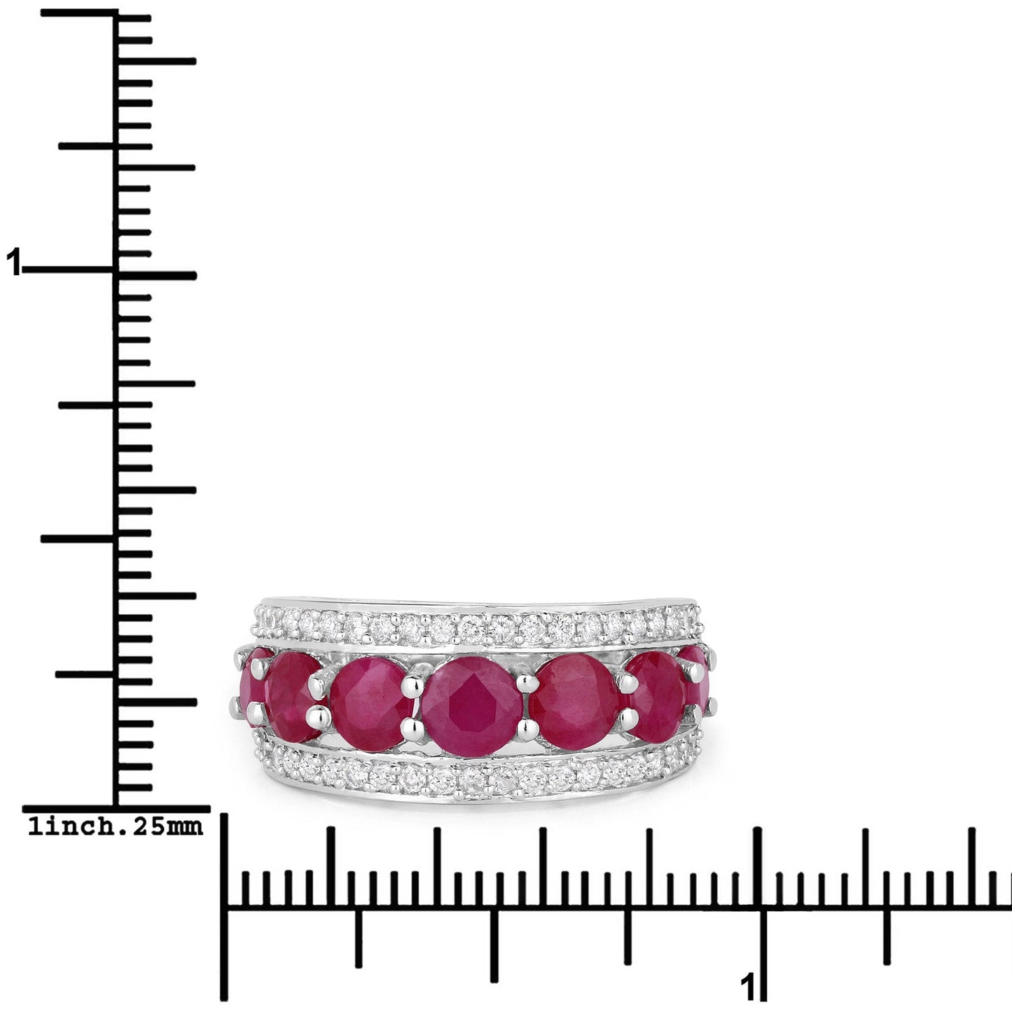 Bague en Or Blanc 14K avec Rubis et Diamants Blancs de 3,24 Carats