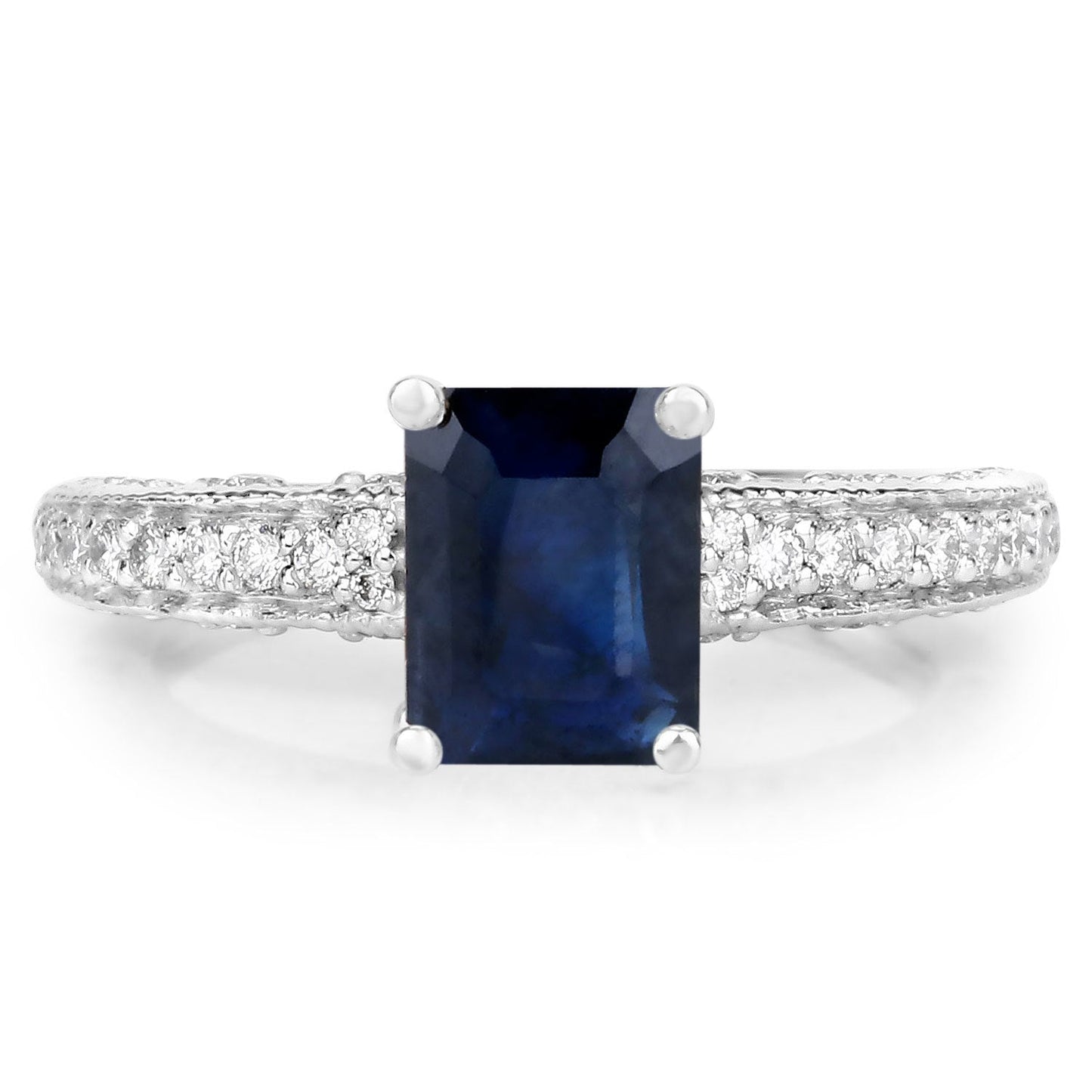 Bague de fiançailles en or blanc 14K avec saphir bleu et diamants de 1,55 carat