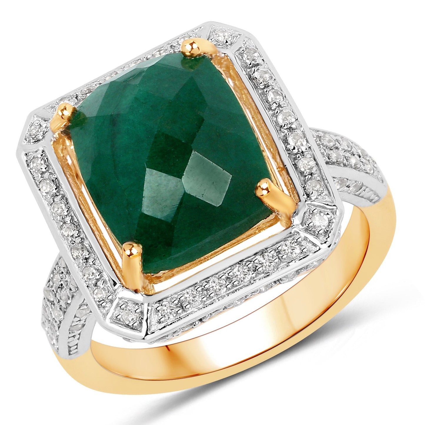 5.18 Carat Dyed Emerald & White Topaz Sterling Silver Ring