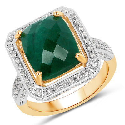 Bague en argent sterling avec émeraude teinte de 5,18 carats et topaze blanche