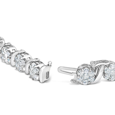 Pulsera de Clúster Floral de Diamantes de Oro Blanco de 14K - 7"