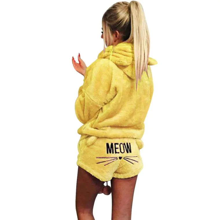 Conjunto de Pijama con Capucha Meow para una Comodidad Acogedora