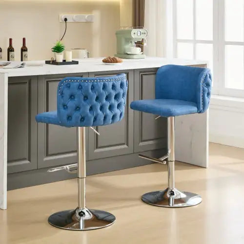 Modern Adjustable Swivel Bar Stools with Tufted Back