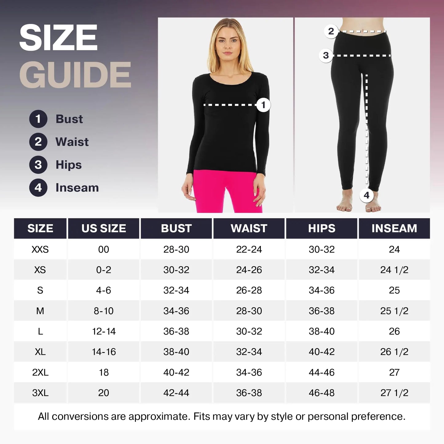 Thermajane Women's Fleece Lined Long Johns - Cold Weather Base Layer