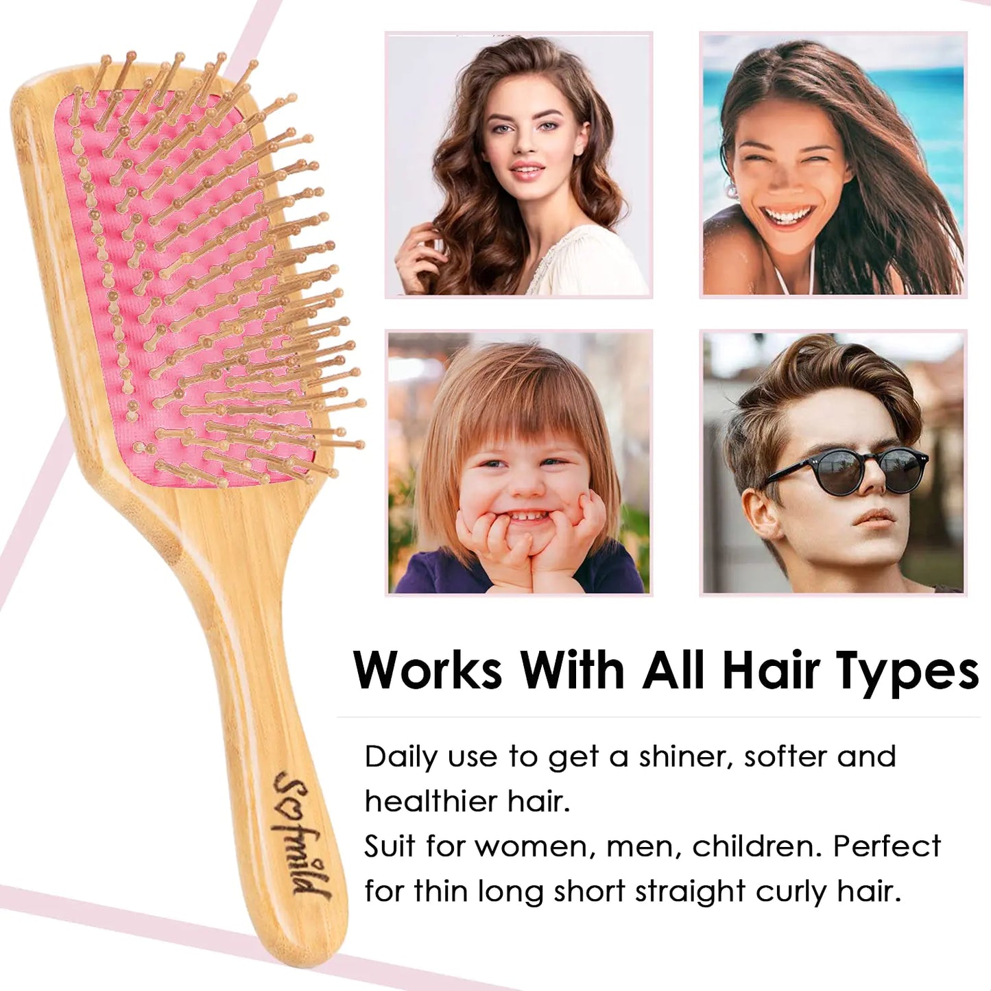 Brosse à cheveux en bambou écologique Sofmild pour tous les âges