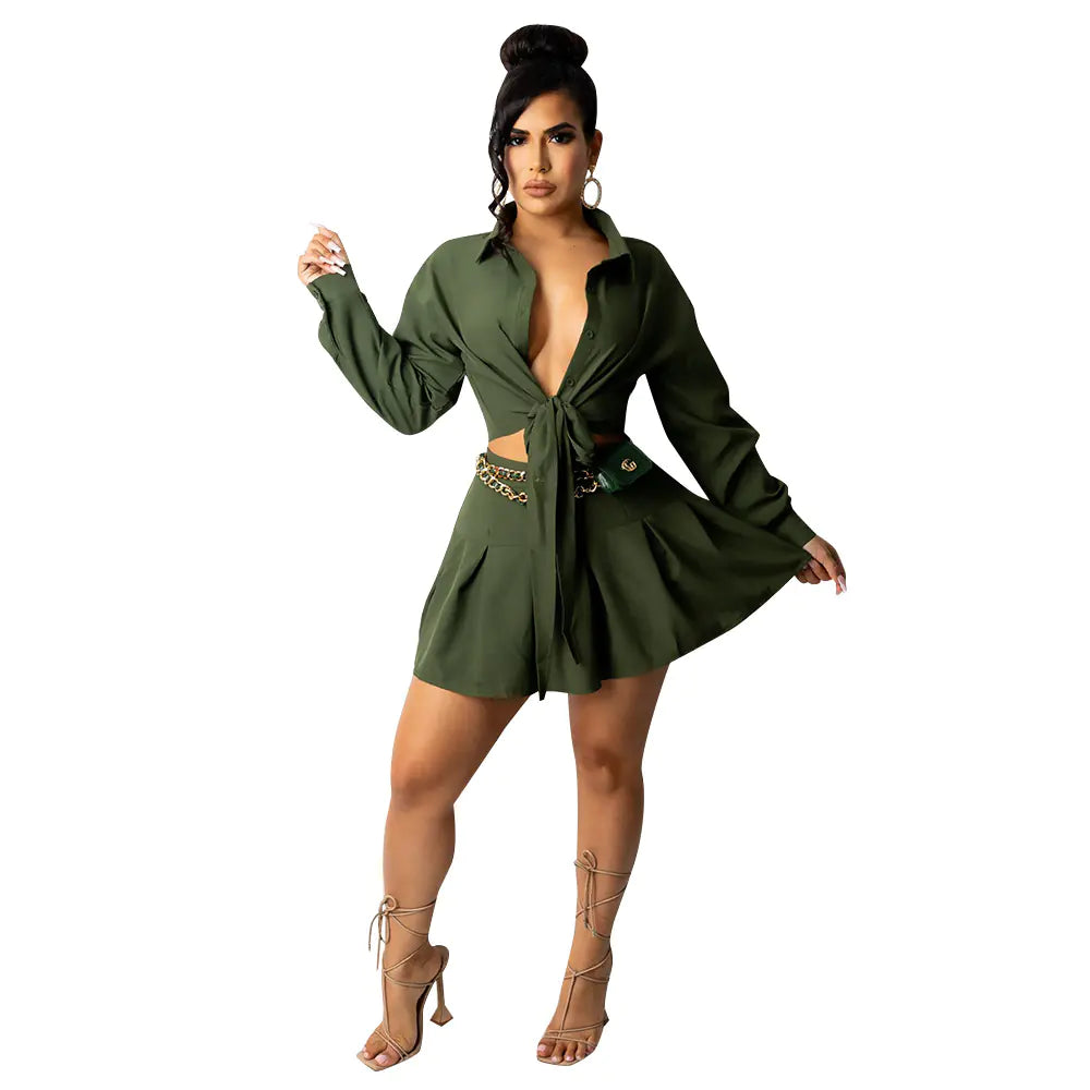 CM2153 Women's Cardigan and Pleated Skirt Set