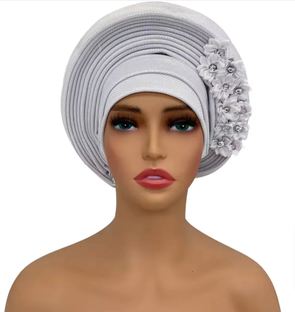 Elegant Floral Auto Gele Headwrap - 2024 African Turban