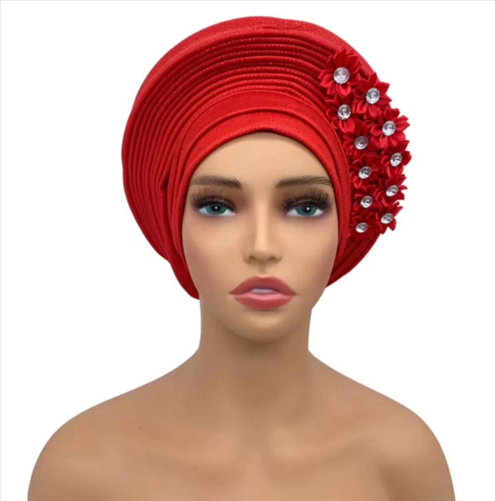 Elegant Floral Auto Gele Headwrap - 2024 African Turban