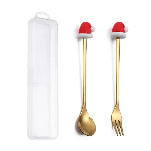 Juego de Cubiertos Navideño Festivo: Cuchara y Tenedor Elegantes