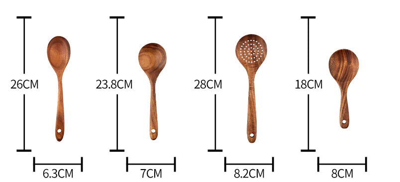 Juego de Utensilios de Teak Hechos a Mano de 7 Piezas