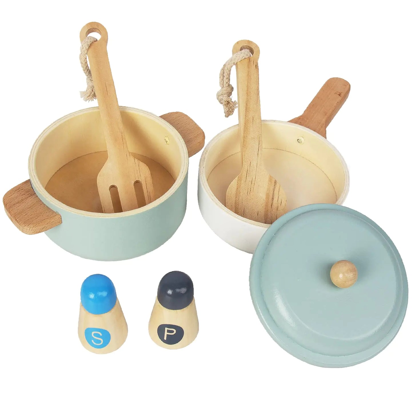 Ensemble de cuisine en bois WoodenEdu Premium pour tout-petits avec ustensiles