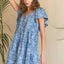 Summer Printed V-Neck Ruffle Sleeve Mini Dress