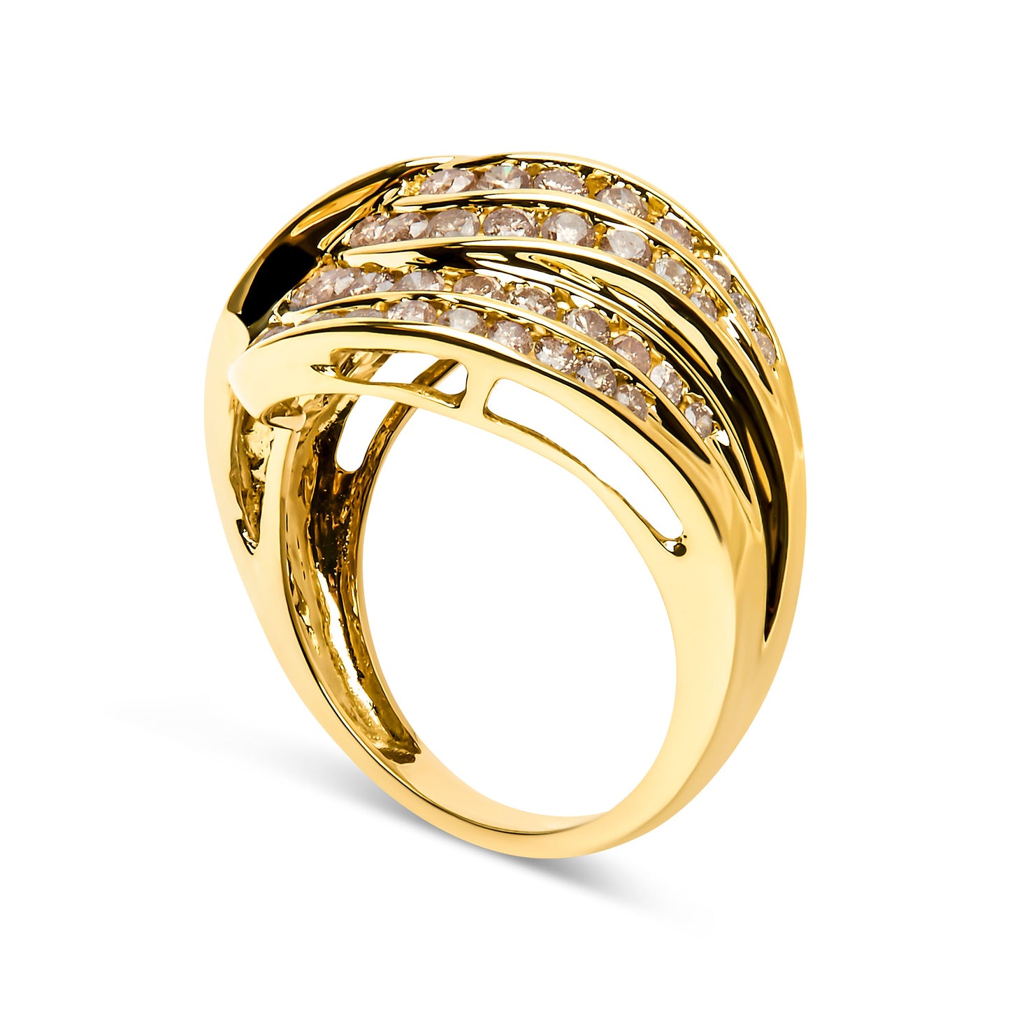 Anillo de Banda de Cóctel en Oro Amarillo de 10K con Diamantes en Canal - Talla 7
