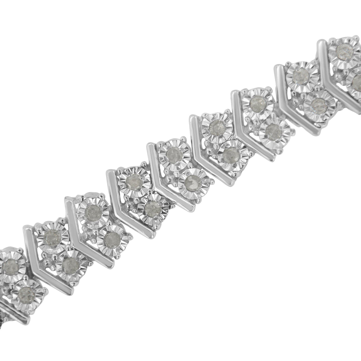 Pulsera de enlace de tenis en plata esterlina .925 con forma de flecha y diamantes - 7.25"