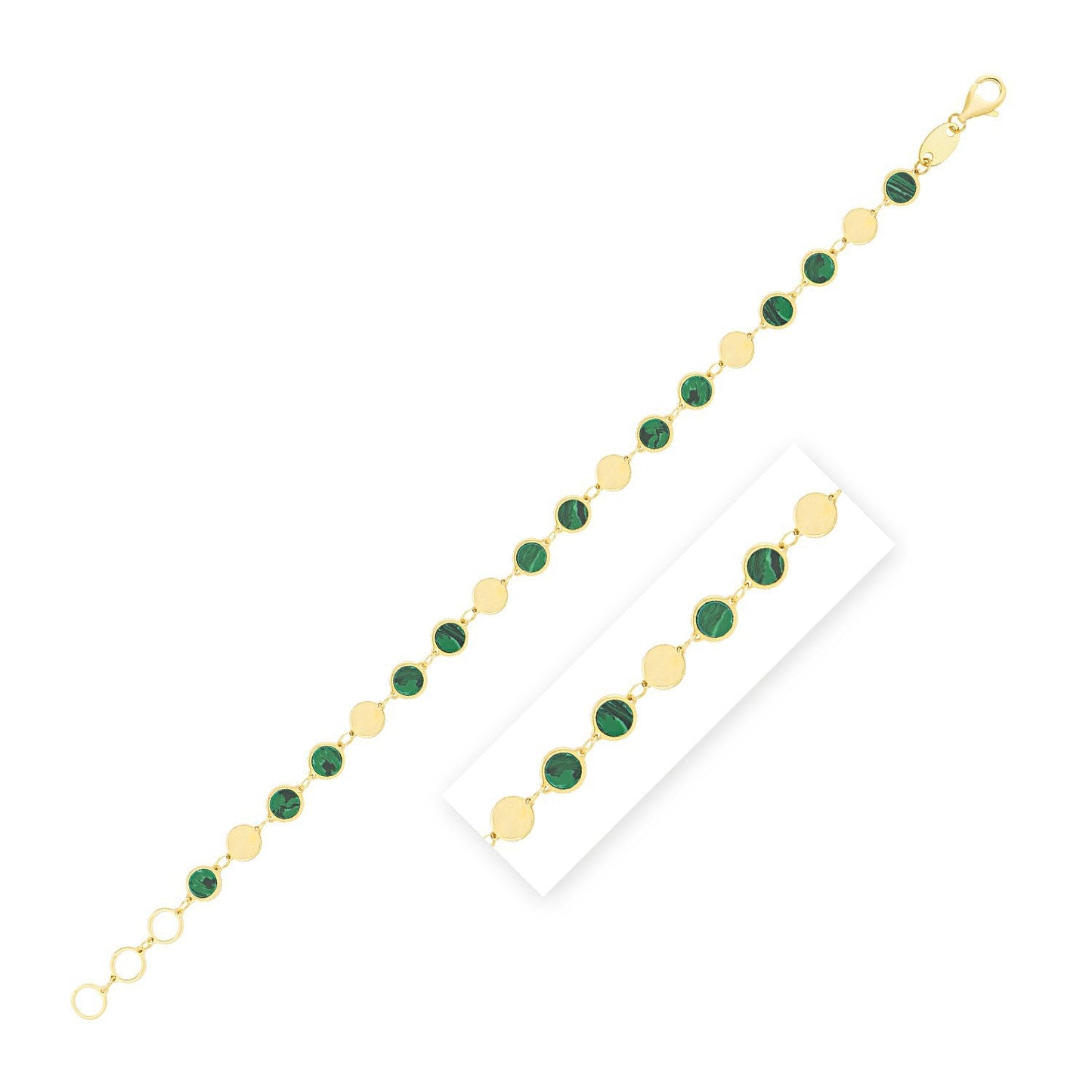 14k Yellow Gold Malachite Geometric Chain Bracelet