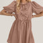 Elegant Ruched Puff Sleeve Mini Dress with Bow Detail