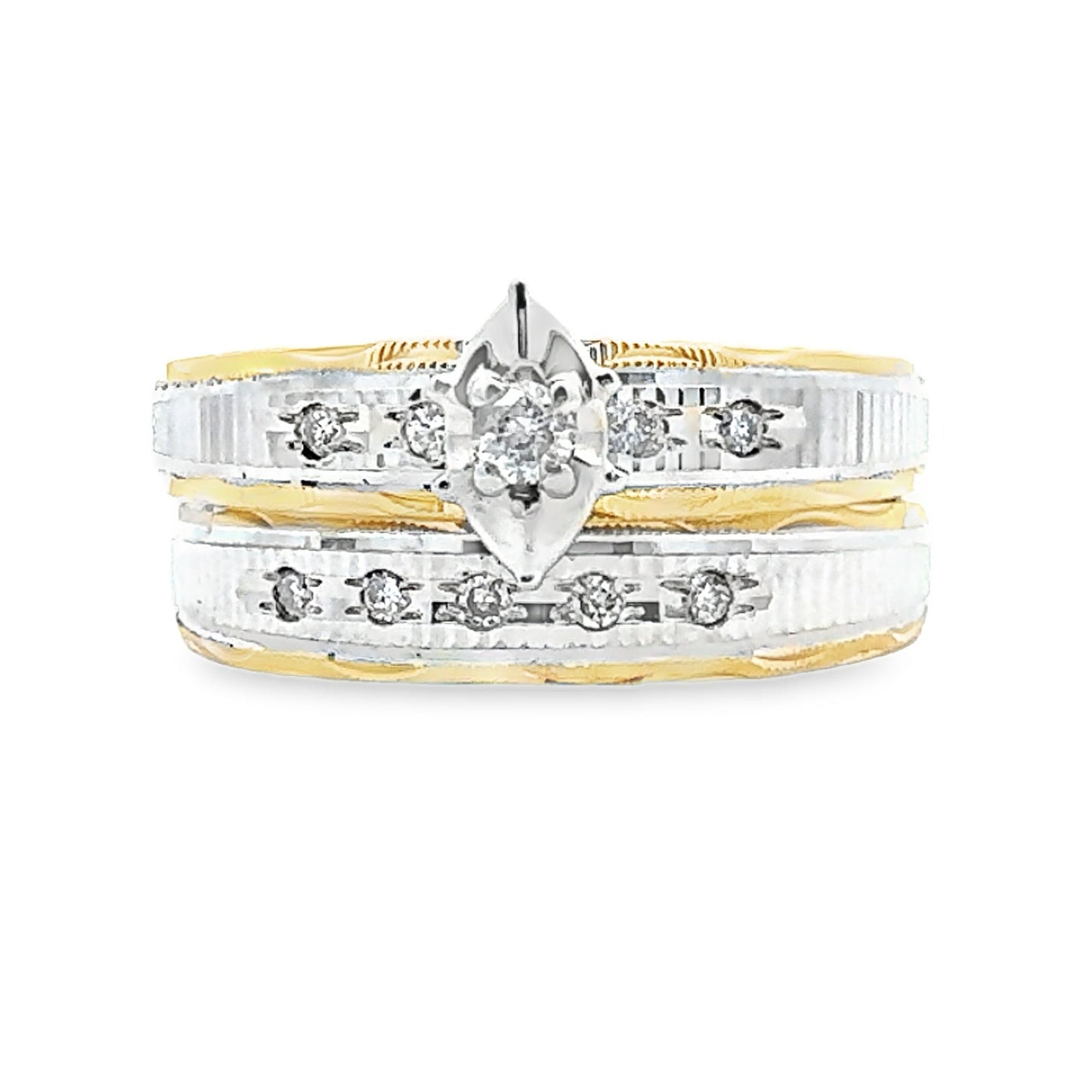 Conjunto de Anillos de Compromiso de Diamante Elegante en Plata de Ley y Oro de 14KT