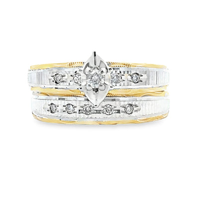Ensemble de Bagues de Fiançailles en Diamant Élégant en Argent Sterling et Or 14KT
