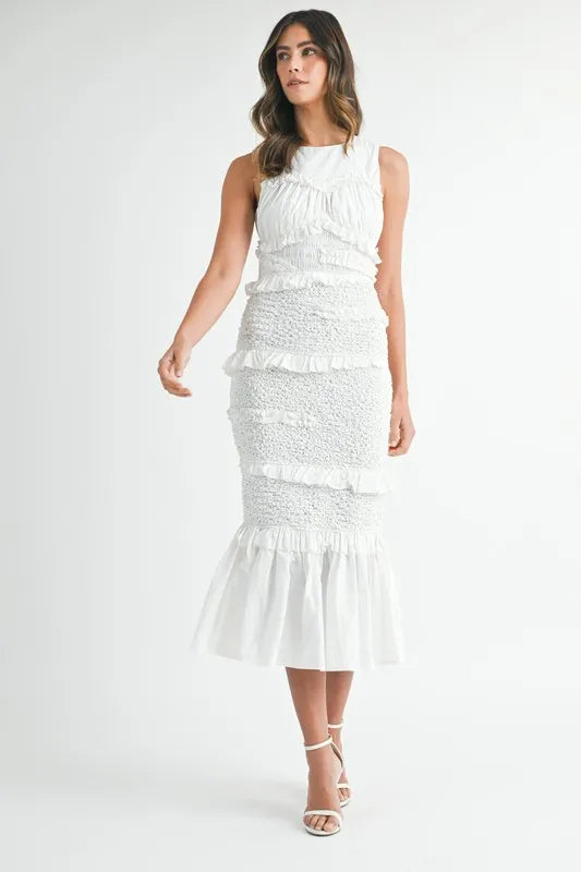 Vestido Midi de Sirena con Volantes y Fruncidos de P popcorn