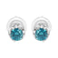 Pendientes de Diamante Redondo de Oro Blanco de 14K con Acento Azul