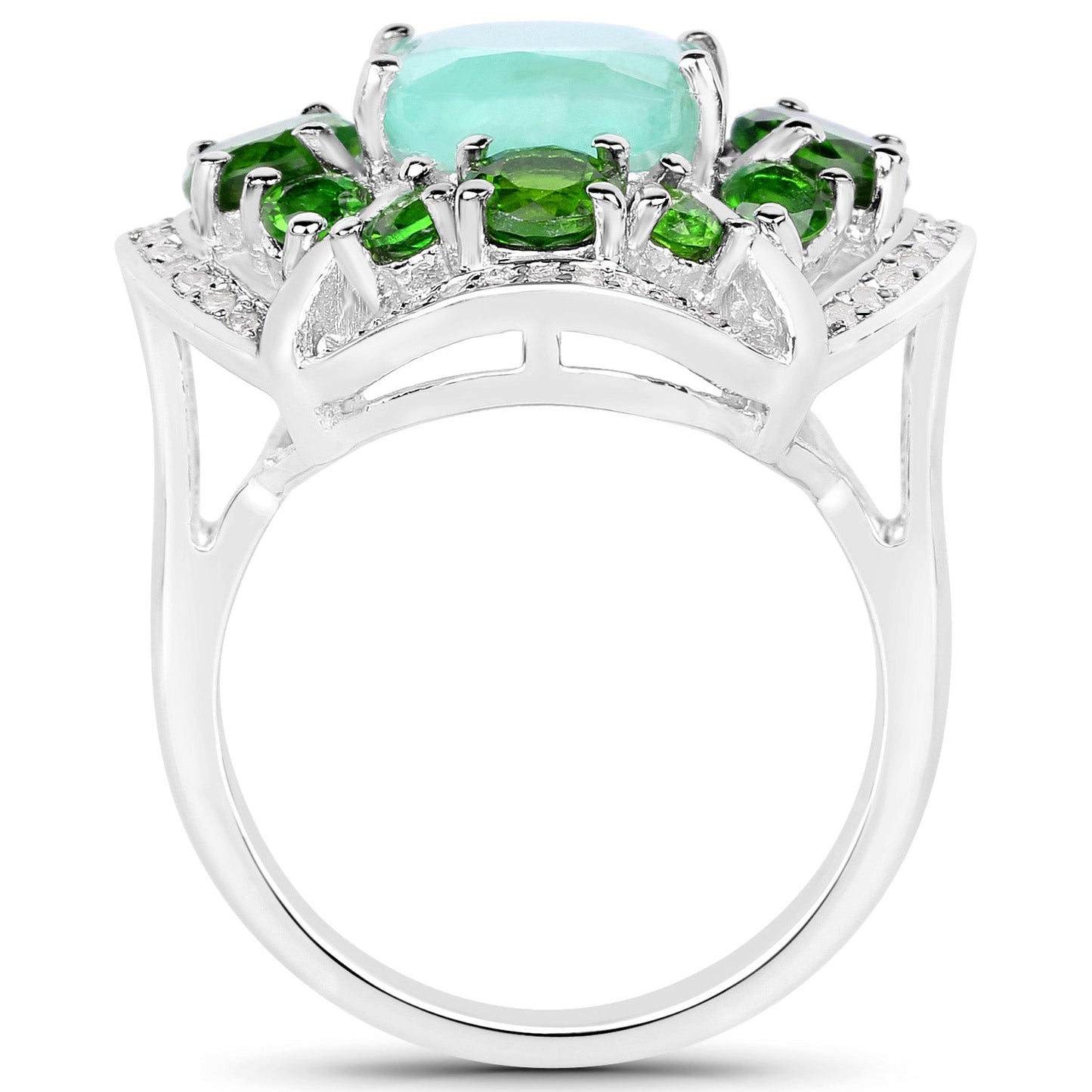 5.49 Carat Genuine Emerald & Diamond .925 Sterling Silver Engagement Ring