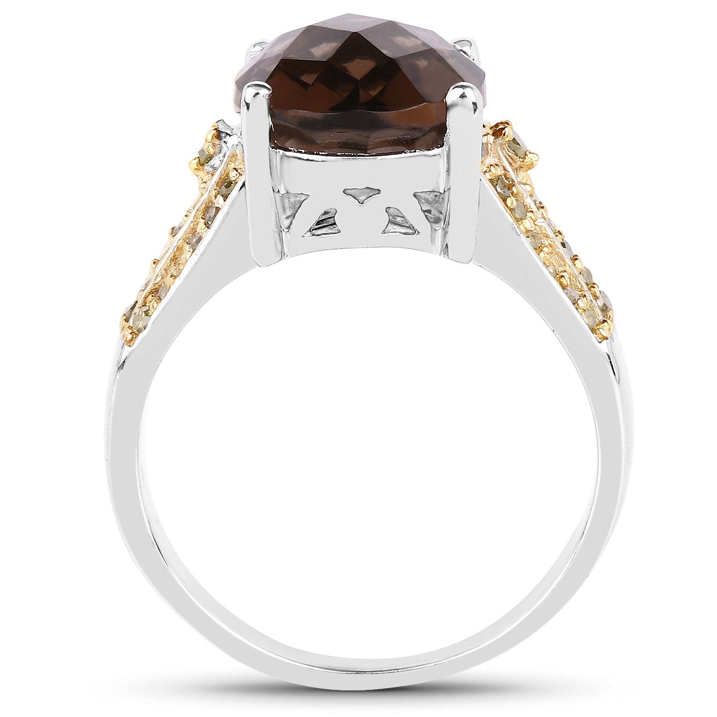 4.87 Carat Smoky Quartz & Yellow Diamond Sterling Silver Ring