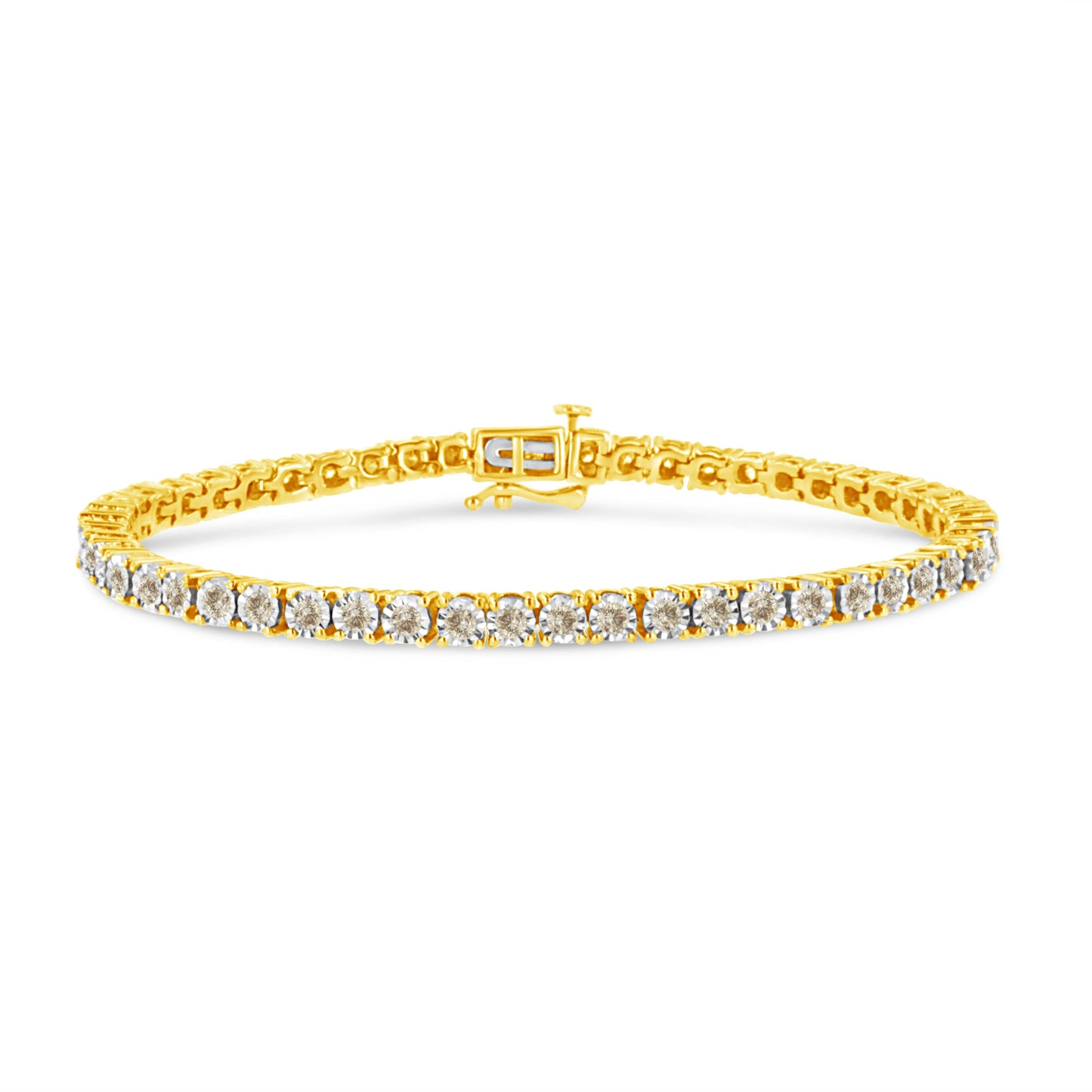 Bracelet de tennis en argent sterling plaqué or jaune 14K avec diamants - 7,25"
