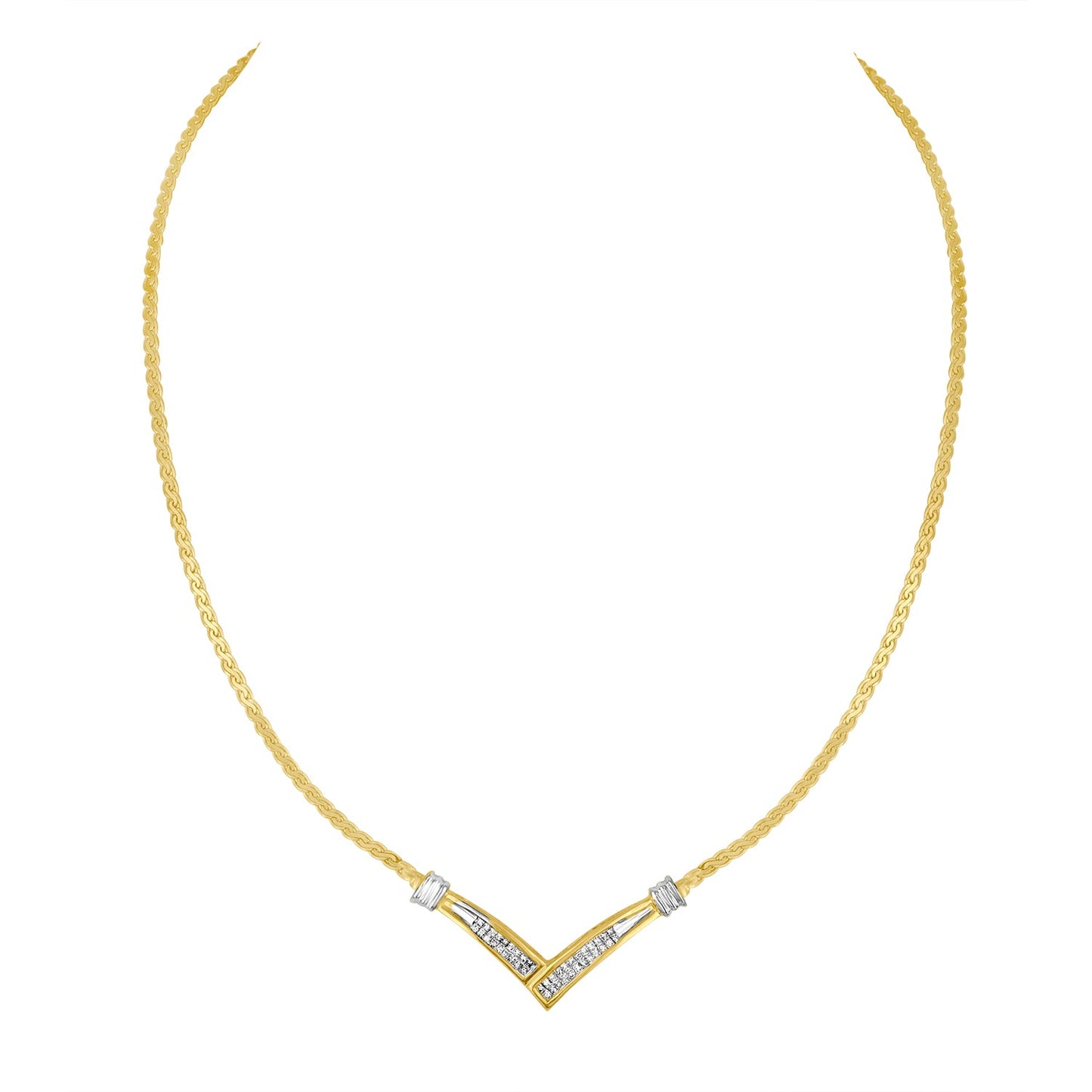 Collar de Diamantes de Corte Princesa de 1/2 Cttw en Oro Amarillo y Blanco de 10K