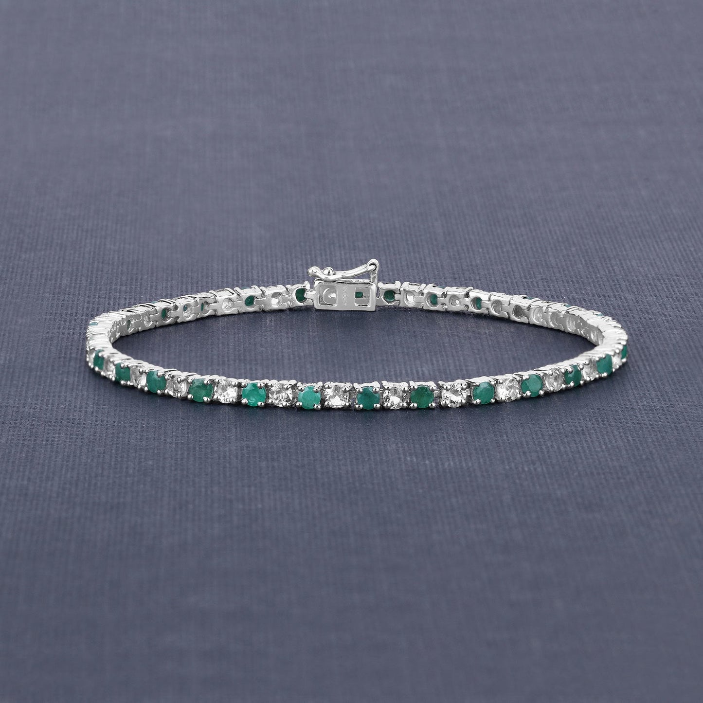 5.77 Carat Genuine Emerald and White Topaz Bracelet in Sterling Silver