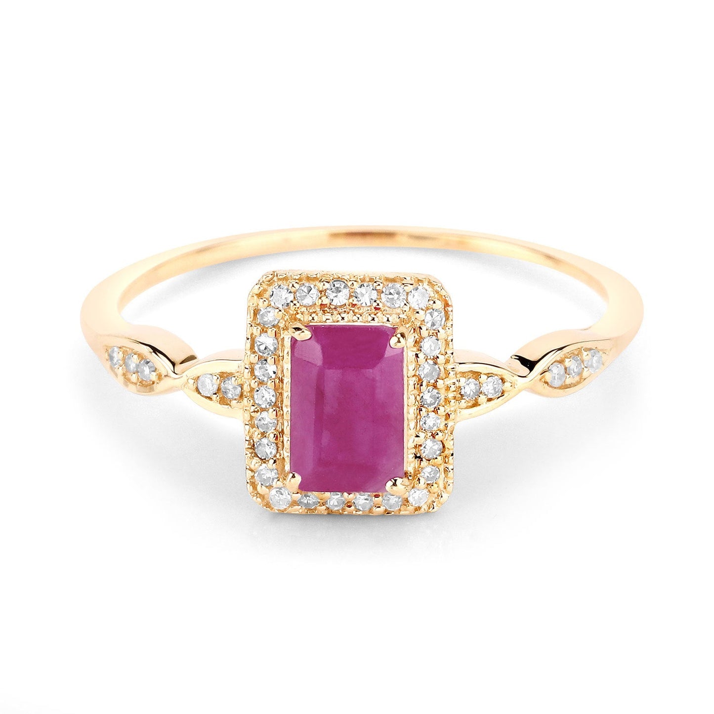 0.75 Carat Ruby and Diamond Halo Engagement Ring in 14K Gold