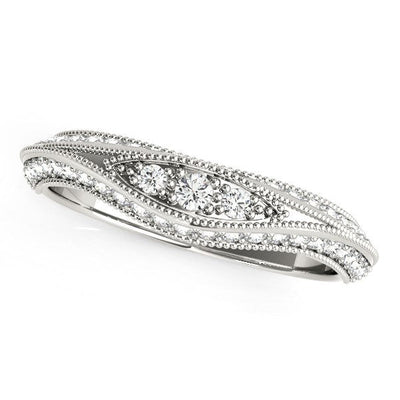 Anillo de Boda de Diamante de Estilo Antiguo Curvado en Oro Blanco de 14k
