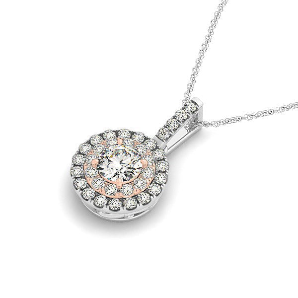 Pendentif en diamant halo rond en or blanc et rose 14k