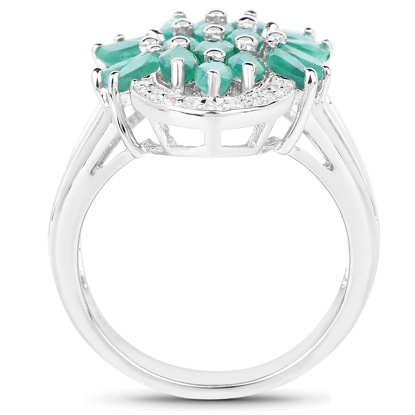 2.74 Carat Genuine Emerald and White Topaz Sterling Silver Ring