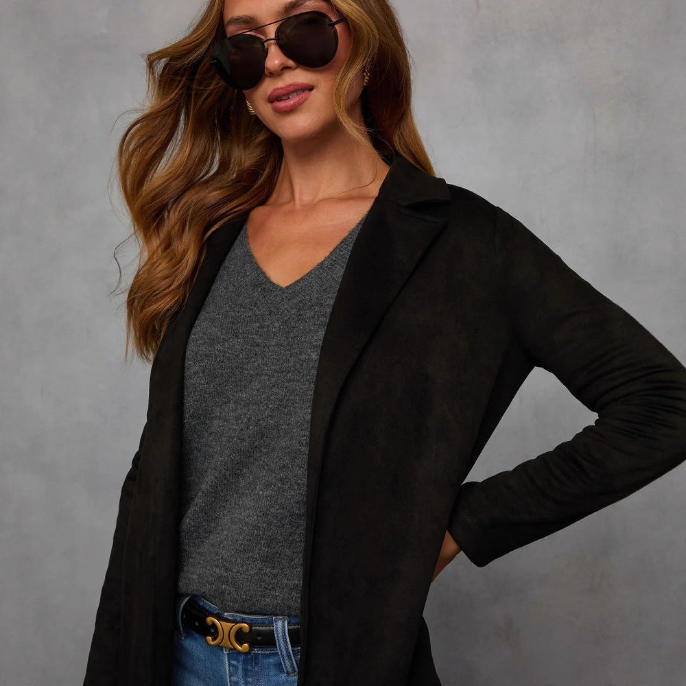 Elegant Women's Solid-Color Coat with Pockets