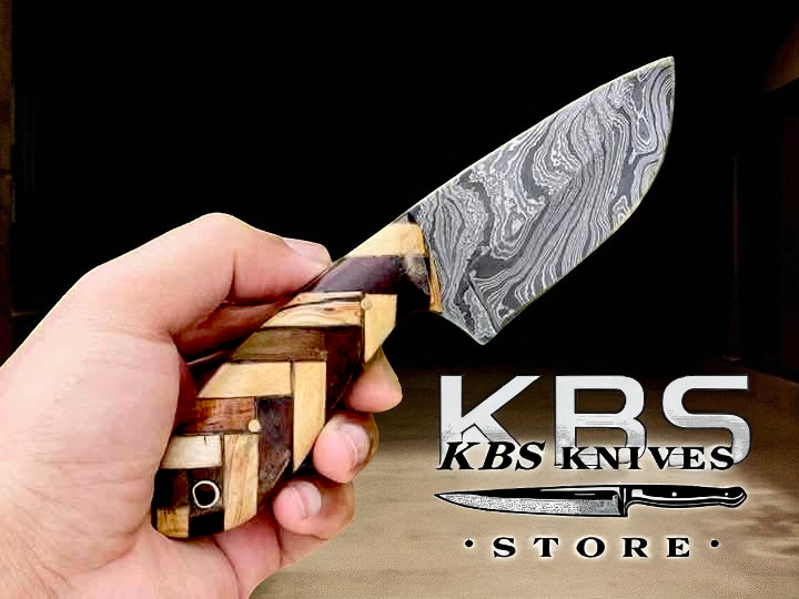 Premium 8" Damascus Skinning Knife with Rosewood Handle - Korvel