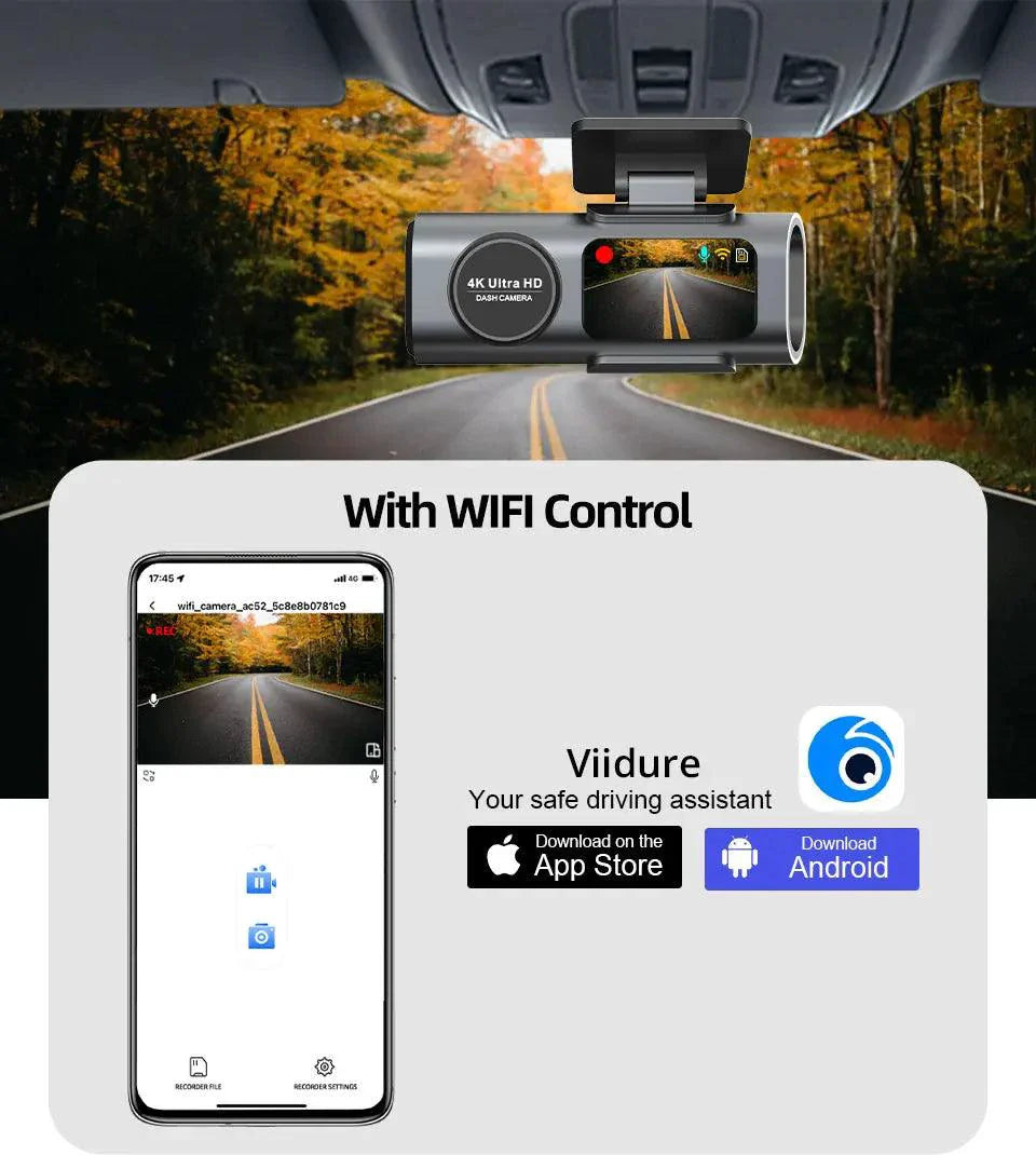 Caméra de tableau de bord Acceo 4K Ultra HD à double objectif avec WiFi et GPS