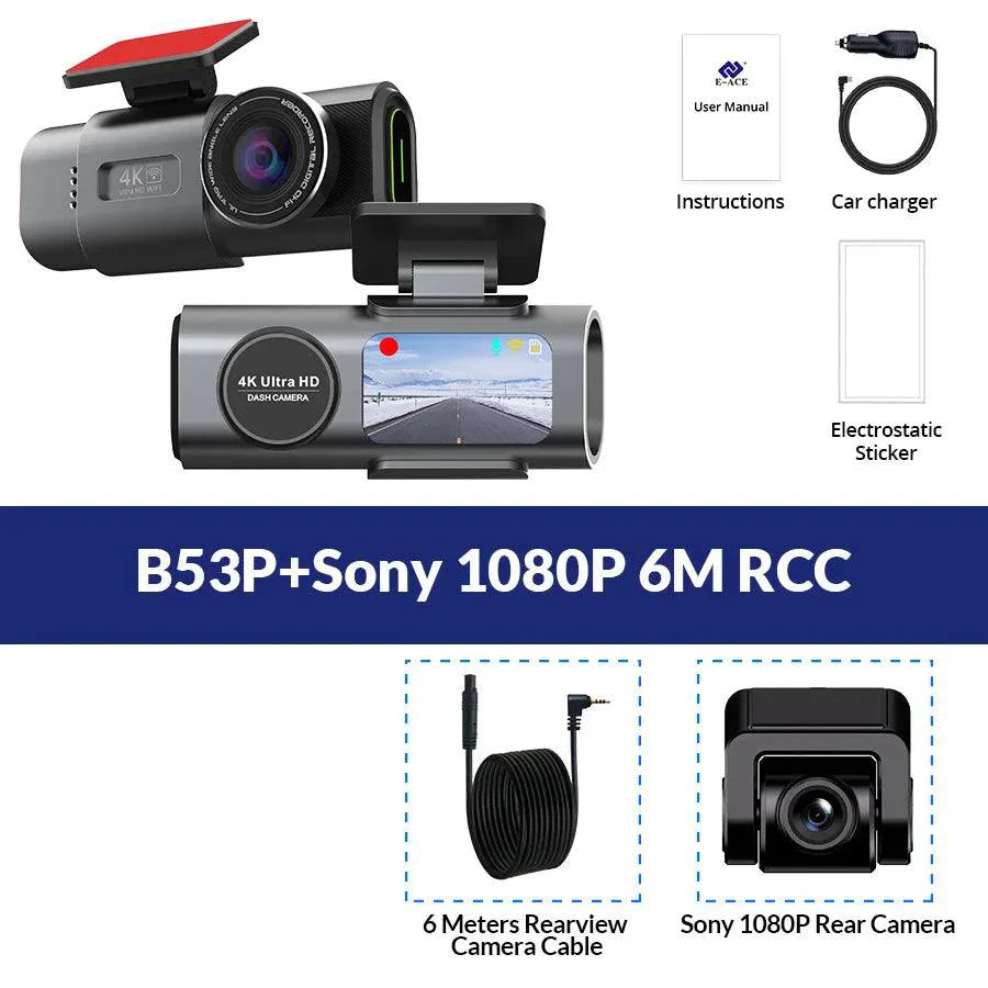 Caméra de tableau de bord Acceo 4K Ultra HD à double objectif avec WiFi et GPS