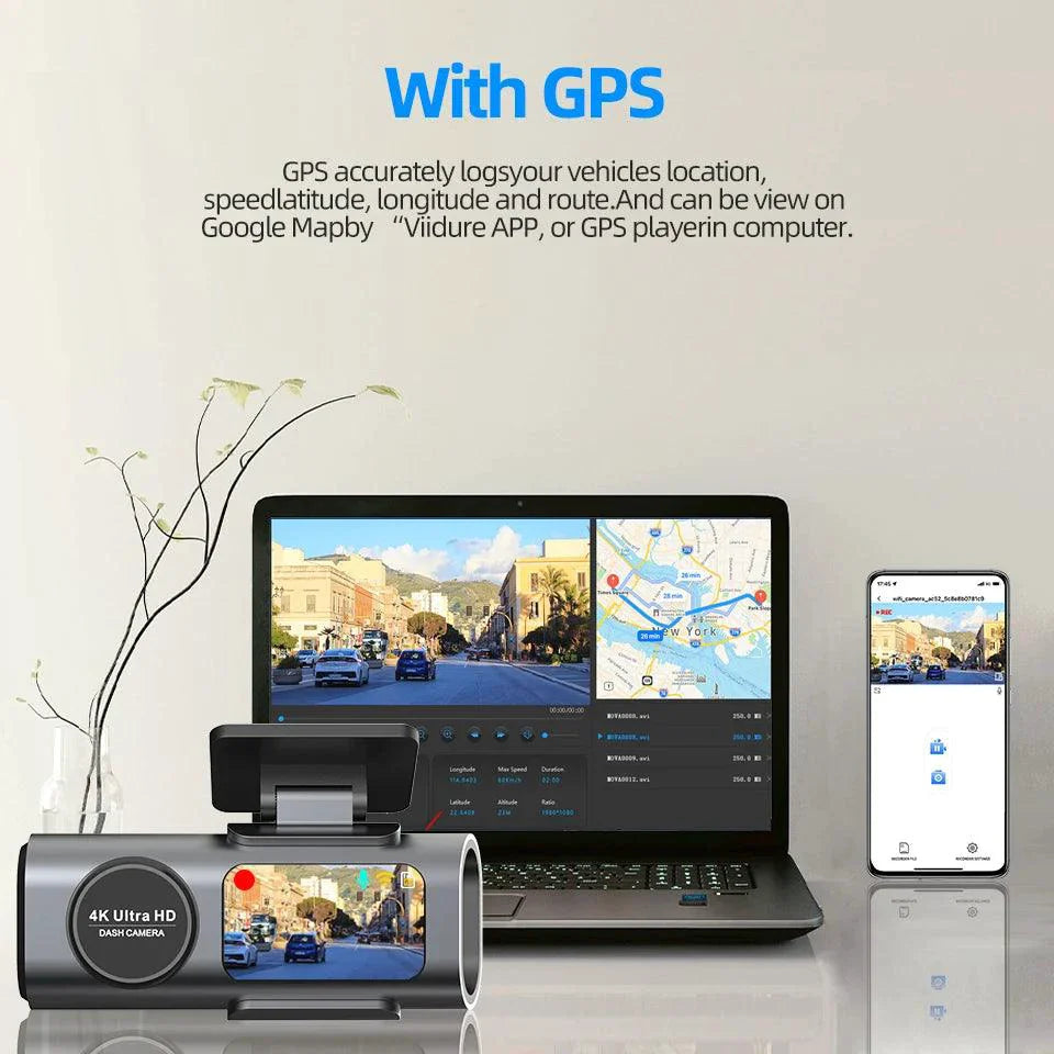 Caméra de tableau de bord Acceo 4K Ultra HD à double objectif avec WiFi et GPS