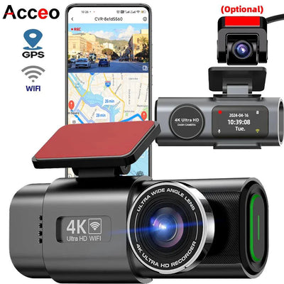 Acceo 4K Ultra HD Dash Cam Dual Lens with WiFi and GPS