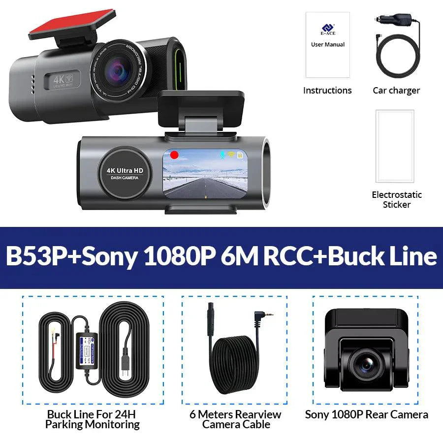 Caméra de tableau de bord Acceo 4K Ultra HD à double objectif avec WiFi et GPS