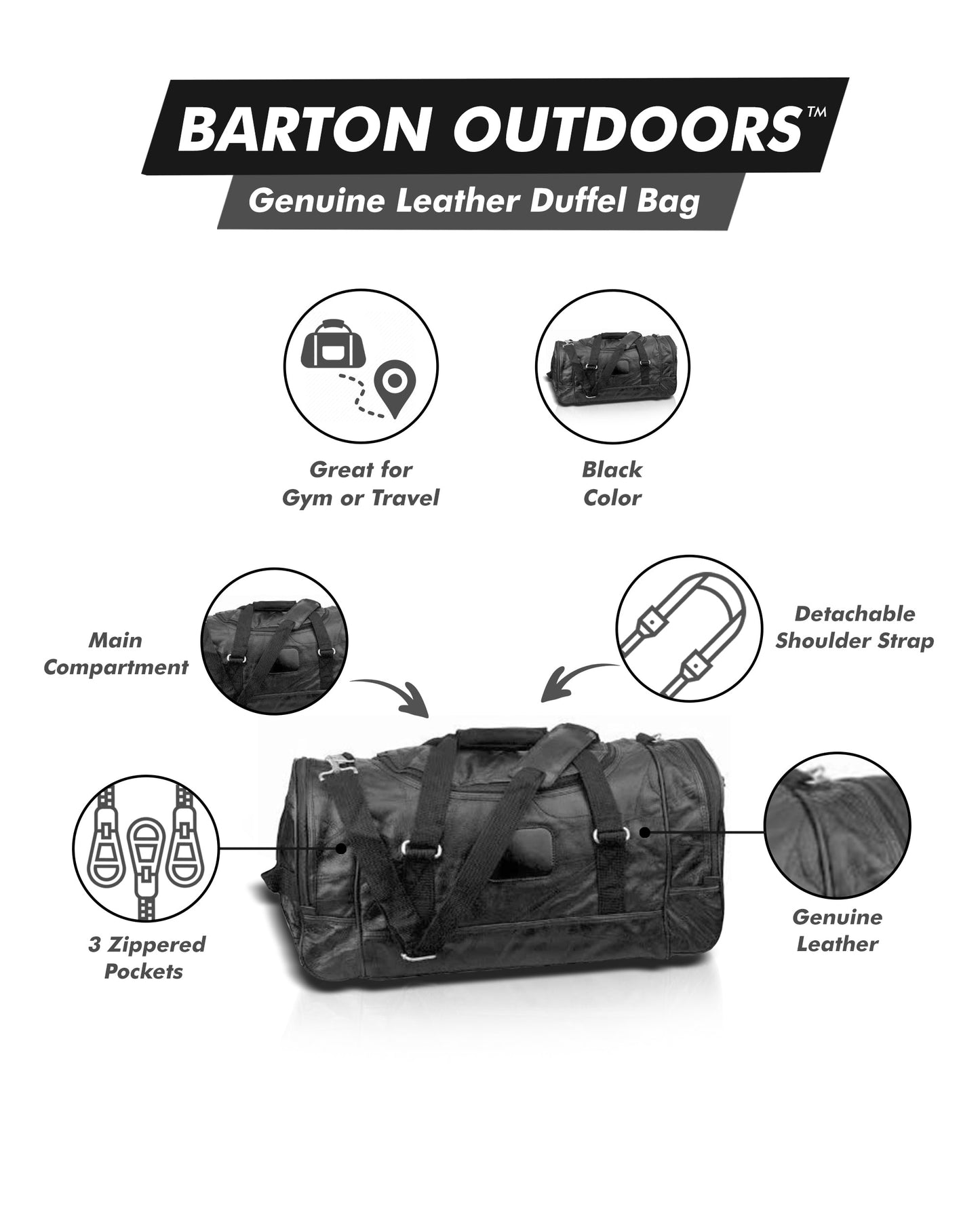 Sac de sport en cuir classique de 21 pouces