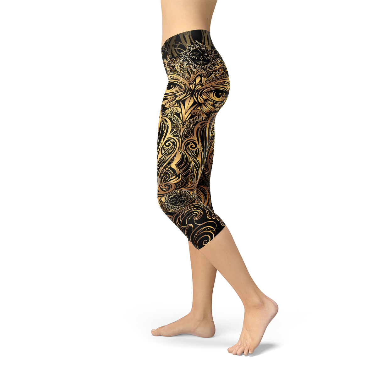 Leggings Capri Femme avec Motif Hibou Doré