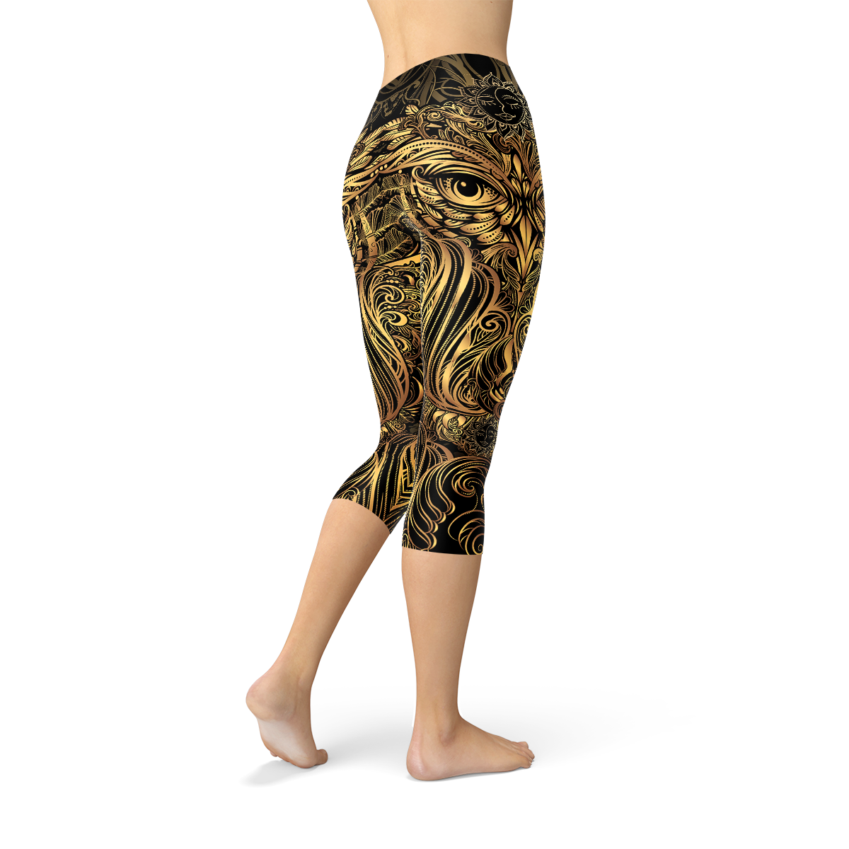 Leggings Capri Femme avec Motif Hibou Doré